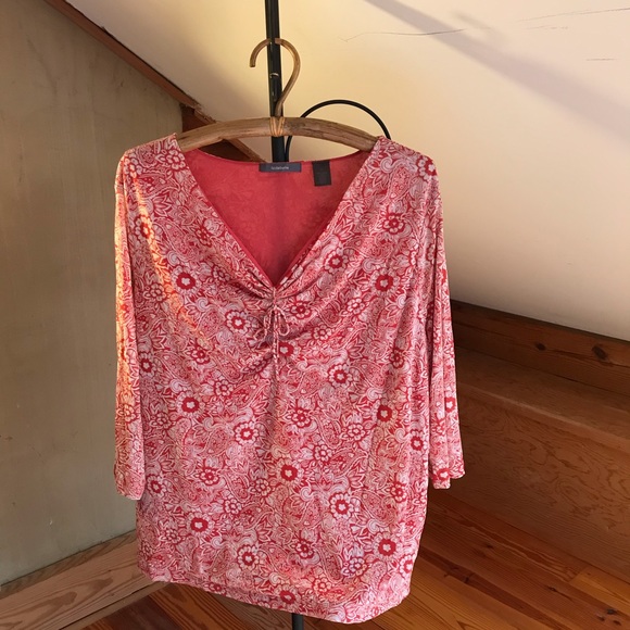 Liz Claiborne Tops - Liz Claiborne Red White Mesh 3/4 Length V-Neck Blouse, EUC, 3X